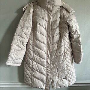 Kenneth Cole Women's Light Beige Quilted Puffer Jacket size xxl faux fur collar